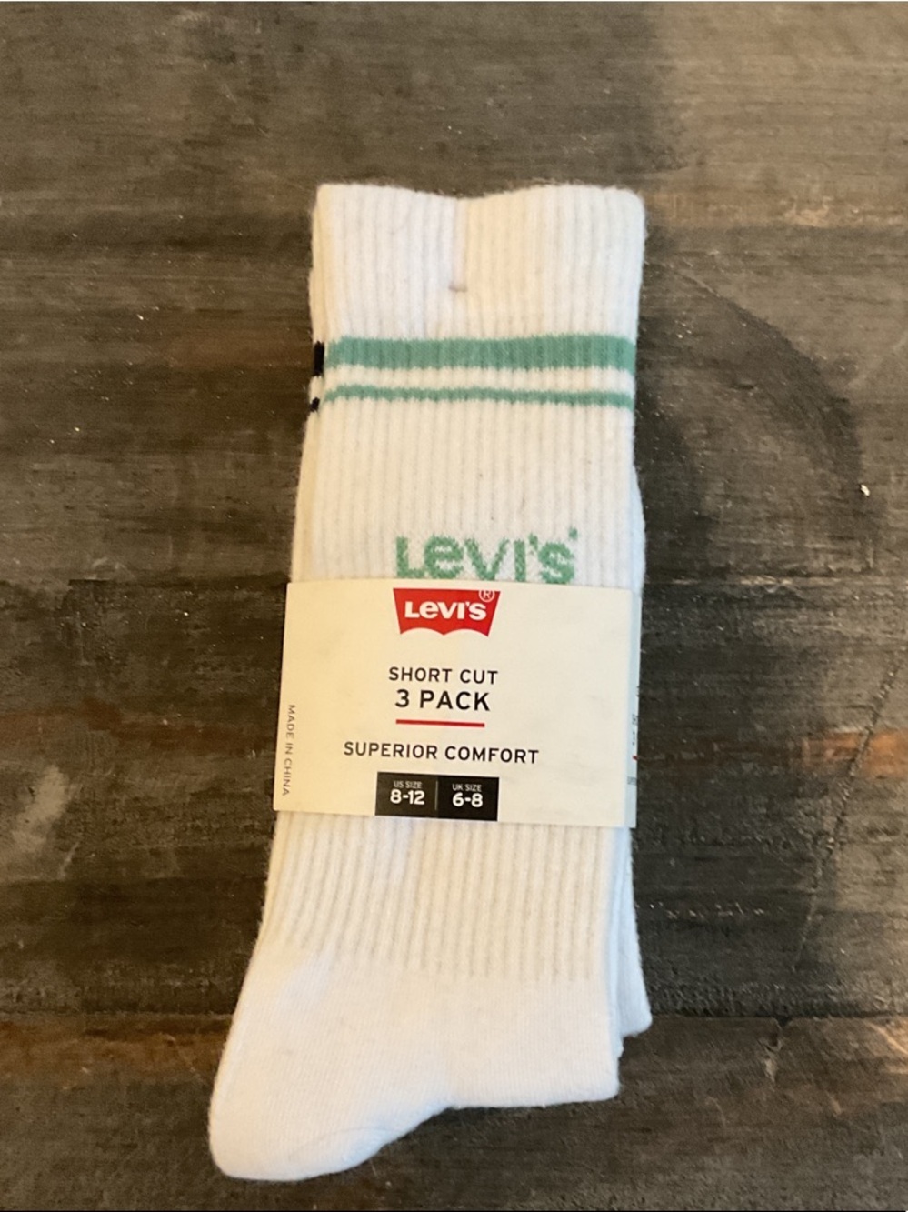 Levi's White Short Cut Socks with Mint Stripe - 3 Pack